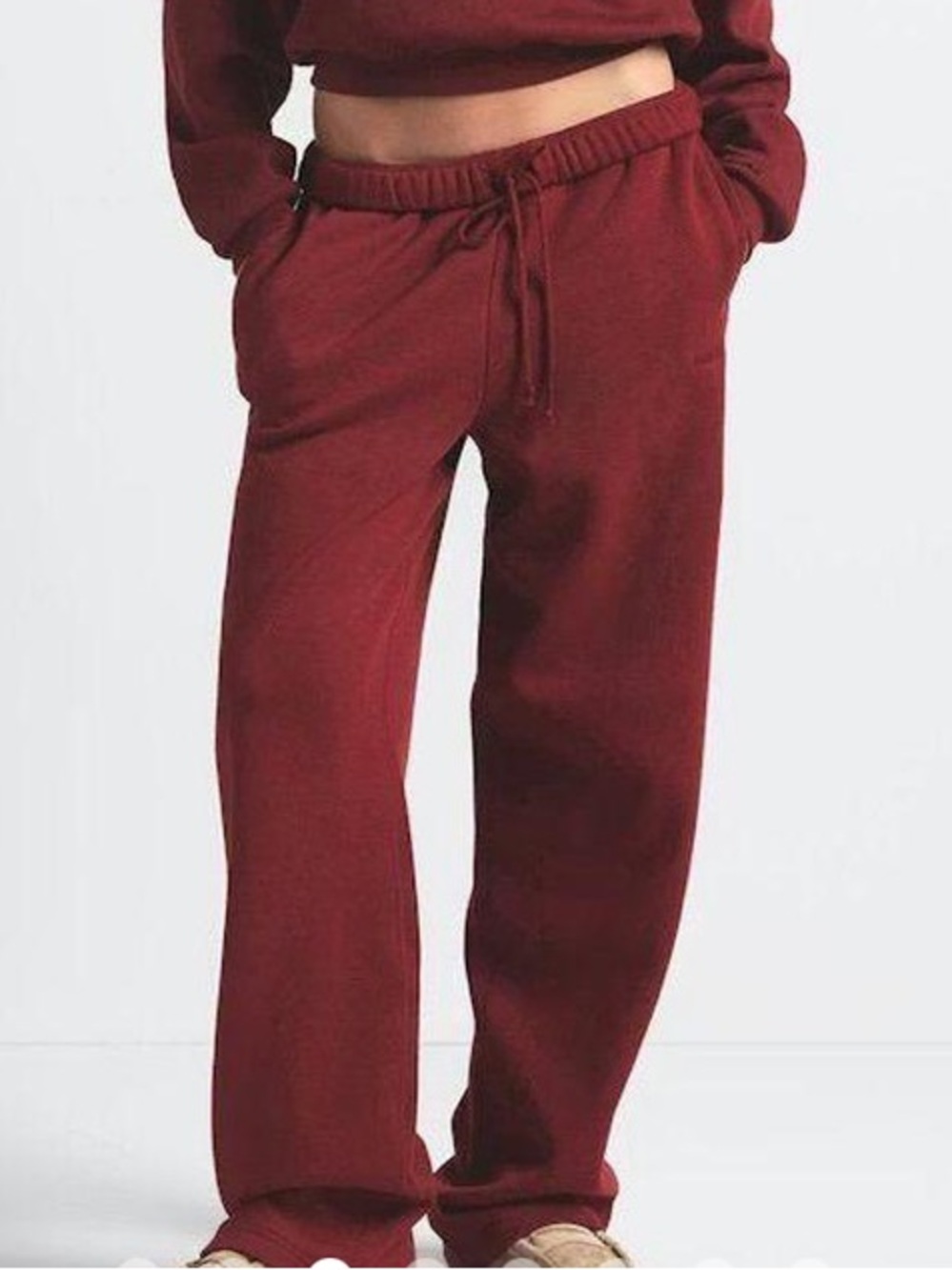 SKIMS Cotton Fleece Straight Leg Pant Merlot New